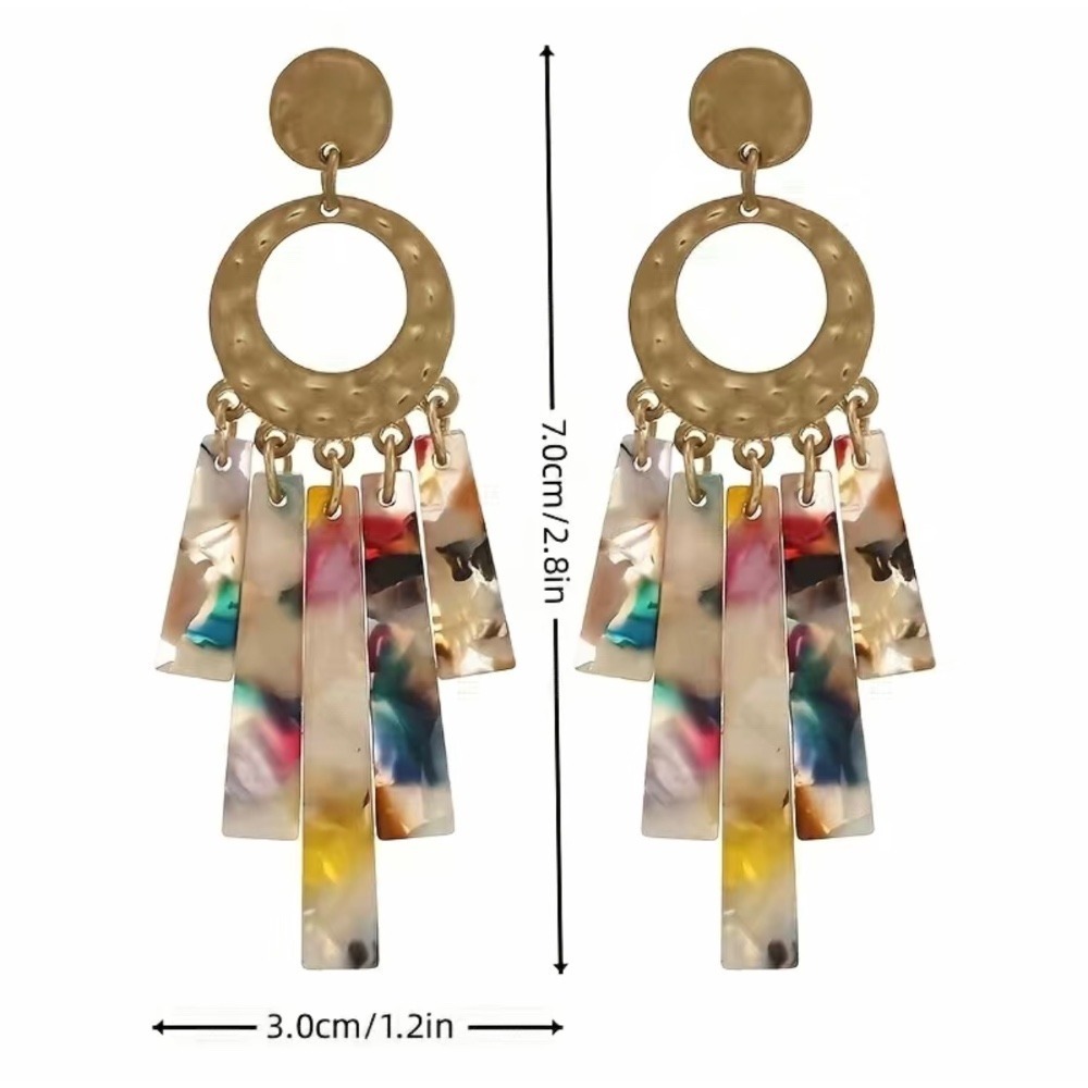 Statement Dangle Earrings - Tortoise Shell, Colorful, Lightweight - Picture 3 of 3
